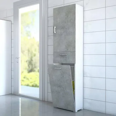 Image de Aryanne - Armoire Polyvalente 2 Portes, 45x195h cm Gris Béton, 2 Étagères