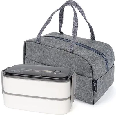Produktbild von Edelstahl-Bento-Box mit Besteck und Tragetasche für Schule und Arbeit