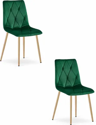Image de Chaise - Leobert - Libra - Velours Vert Foncé/Pieds Bois - 45 X 54 X 86,5 Cm - Lot De 2