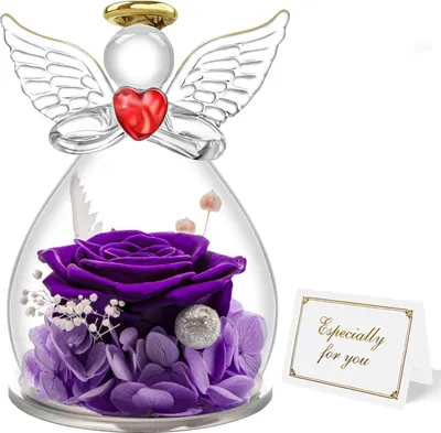Produktbild von Ewige Rose Engel Geschenk für Mama Oma in Box, Forever Rose im Glas Engel Figur, Ewige Blume für Frauen, Geburtstag Muttertag Valentinstag