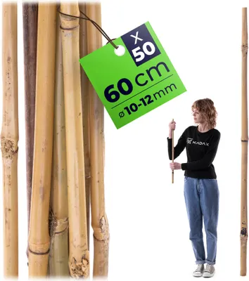 Produktbild von KADAX Bambusstäbe 60cm x 10/12mm, 50er Set, Pflanzstäbe aus Bambus, Bambusstangen als Rankhilfe für Tomatenpflanzen & Kletterpflanzen, Tomatenstützen
