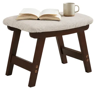 Produktbild von Relaxdays Fußhocker aus Holz, gepolsterte Fußablage, HxBxT: 29x40x25 cm, Flur, Wohnzimmer, Beistellhocker, beige/braun
