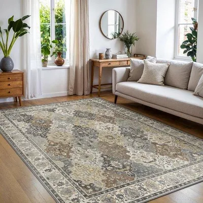Immagine prodotto di Tappeto antiscivolo lavabile 200x290 cm, leggero, stile boho vintage, resistente