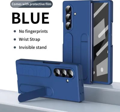 Image de Etui de protection pour Samsung Galaxy Z Fold 7 avec dragonne et support, protecteur d'écran intégré Bleu