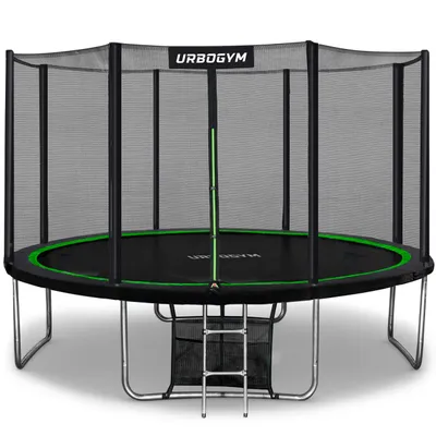 Produktbild von URBOGYM Trampolin CLASSIC 14FT Gartentrampolin für Kinder Komplett-Set mit Sicherheitsnetz, Leiter, Randabdeckung, Outdoor, Grün, robust, Ø 435 cm
