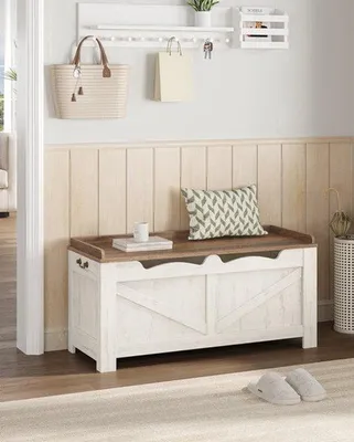 Image de Armoire à chaussures avec banc intégré - Blanc et marron - 110x52x11 cm - Bois - Pour salon et hall d'entrée