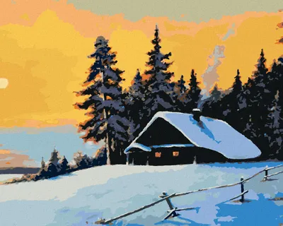 Produktbild von Zuty - Malen nach Zahlen - BLOCKHAUS IM WINTERWALD UND SONNENUNTERGANG, 40x50 cm, mit Keilrahmen (bereits gespannt)