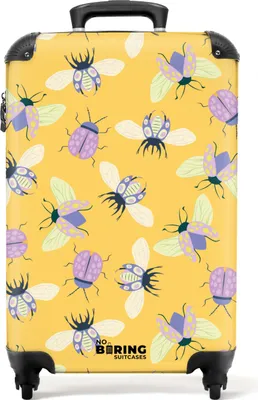 Produktbild von NoBoringSuitcases.com Hartschalen Handgepäck Koffer 55x35x20 cm, 36L, Insekten- und Pflanzendrucke für Frauen: Gelb mit Insekten, Reisekoffer mit 4 Rollen