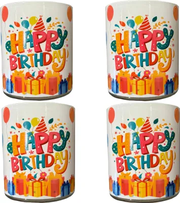 Produktbild von Candelo 4er Set Hochwertige Geburtstagskerzen im Glas – Happy Birthday Kerze – 8 x 7cm - 10 Std Brenndauer – Glaskerze ohne Duft – Kindergeburtstag