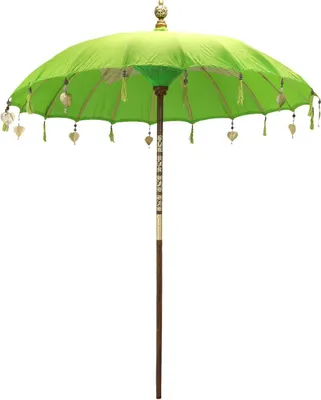 Produktbild von Bali Sonnenschirm Balinesischer Schirm Garten Baumwolle Sonnenschutz Handarbeit Retro Vintage Dekoschirm 2-teilig ca.180 cm, Farbe:Hellgrün