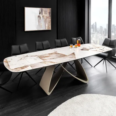 Produktbild von riess-ambiente Esstisch INFINITY 180-260cm weiß braun Patagonia Keramik Bootsform ausziehbar 12 Personen