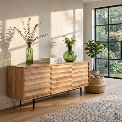 Produktbild von Lowboard VEDA 150 cm aus Akazienholz, für TV bis zu 55 Zoll - Natur