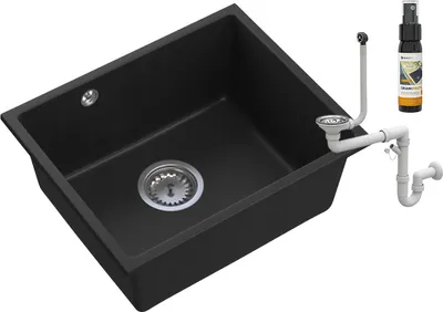 Obrázek produktu pro Granitan | Granitový dřez Manado 50 - Černý - Vestavný - Vysoká kvalita - Moderní design