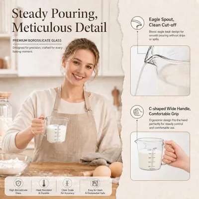Imagen del producto de Vaso medidor de vidrio resistente al calor, de 500 ml, tamaño pequeño, con escala precisa para la cocina
