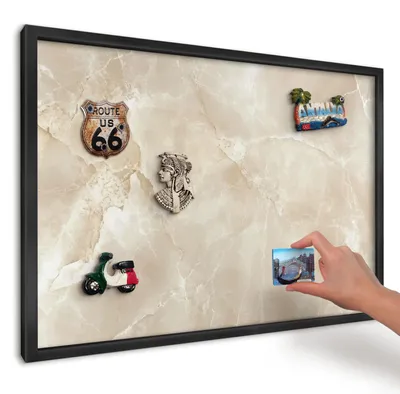 Produktbild von Magnettafel 60x40 cm mit schwarzem Rahmen - Magnetische Metalltafel, Magnetpinnwand zur Wandmontage für Wohnzimmer, Küche, Flur, Kinderzimmer und Büro - Marmormuster