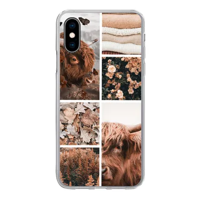 Produktbild von MuchoWow® Handyhülle Schutzhülle Hülle für iPhone X Schottischer Highlander - Collage - Blumen Silikon Softcase Handy Hülle - Handyhülle