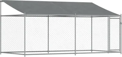 Produktbild von Hundezwinger mit Dach und Tür Grau 4x2x2 m Verzinkter Stahl