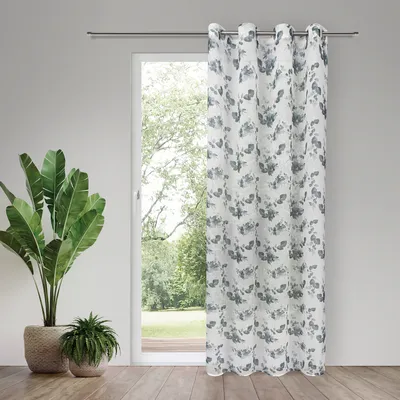 Produktbild von Ösenvorhang "Spanien" blickdicht mit Blumenmuster in blau 140cm x 245cm