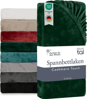 Produktbild von Blumtal Spannbettlaken Cashmere Touch 200x200 cm Plüsch - Winter Spannbettlaken weich aus Mikrofaser - weiche Spannbettlaken - Kuscheli Dunkelgrün