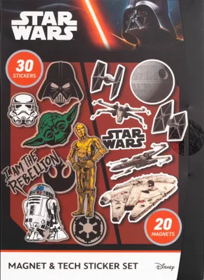 Immagine prodotto di Set di magneti e adesivi tecnologici di Star Wars - magneti e adesivi per smartphone, laptop e frigorifero, merchandise originale Disney