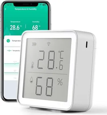 Produktbild von Smart WiFi -Thermometer -Hygrometer, Feuchtigkeitssensor in Innentemperatur, App -Benachrichtigungsalarm, freier Datenspeicherexport, digitaler Fernbe