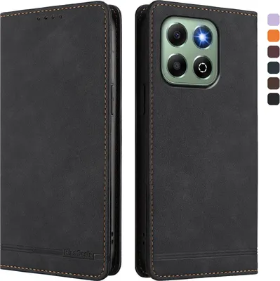 Immagine prodotto di Custodia per Honor X6B/Honor X6A, custodia retro in Finto cuoio con supporto e slot per carte Nero