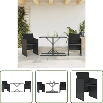 Produktbild von The Living Store 3-tlg. Bistro-Set mit Kissen Schwarz Poly Rattan