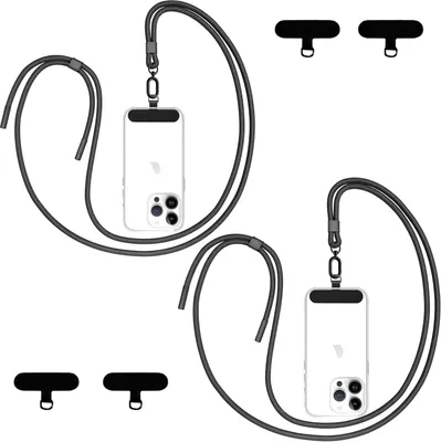 Produktbild von Handykette Universal, 2 Stück, 160 cm Nylon Lanyard, Verstellbar, Schwarz für Smartphone 4-6,9 Zoll