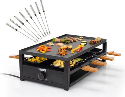 Produktbild von Raclette Tischgrill für 8 Personen Ablage für Pfännchen, 44x25cm, 1300W & Gabeln