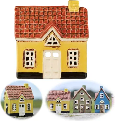 Produktbild von LS-LebenStil Lichterhaus 14cm Gelb Braun Keramik Teelichthaus Fachwerkhaus Teelichthalter Windlicht Kerzenständer Wohnzimmer, Fensterbank