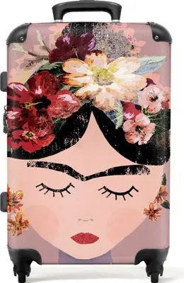 Produktbild von NoBoringSuitcases.com® Großer Koffer - Pastell - Frau - Blumen - Kunst - Frida Kahlo - Kombinationsschloss TSA - Hartschalen Trolley 4 Rollen - 72 liter - Reisekoffer - 66 cmKoffer Mittelgroß 67x43x25 cm, 72L,