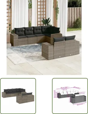 Produktbild von The Living Store 7-tlg. Garten-Sofagarnitur mit Kissen Grau Poly Rattan