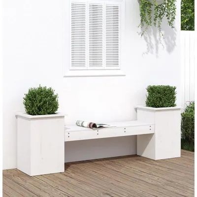 Zdjęcie produktu dla Ławka ogrodowa z pojemnikami na rośliny - 184,5 x 39,5 x 56,5 cm - białe drewno sosnowe - wielofunkcyjna