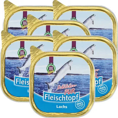 Produktbild von 6x200g -Schecker DOGREFORM Fleischtopf Schälchen PUR Lachs - 100%Lachs - Nassfutter