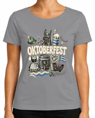 Produktbild von Bayern Tracht Lederhosen Trachtenshirt Volksfest Damen T-Shirt, Grau, L