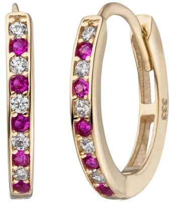 Produktbild von Schmale Creolen aus 333 Gold Gelbgold mit 20 Zirkonia rot weiß Ohrringe oval