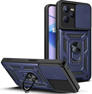 Produktbild von Realme C35 Hülle mit Ring Ständer Halter Dia Kameraschutz TPU PC Schutzhülle für OPPO Realme C35 Blau