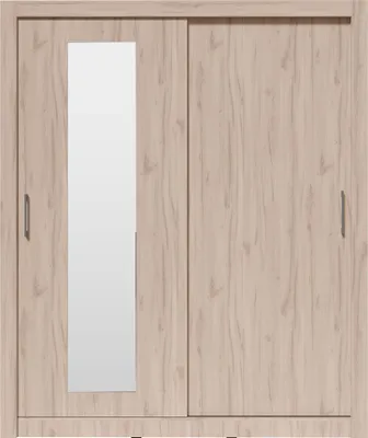 Productafbeelding van Furniture24 Garderobekast 180x215x60 cm INBOX 180DE Schuifdeurkasten Kast Schuifdeur 2 kledingstangen Spiegel Estana licht eikenhout
