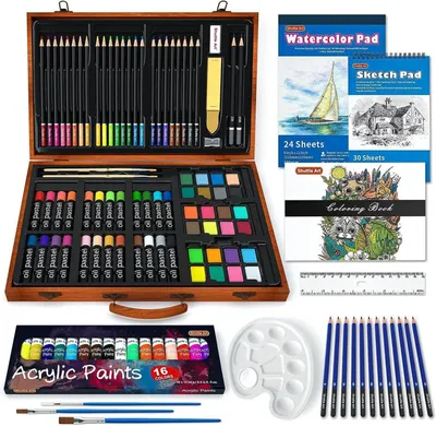 Produktbild von Shuttle Art 118-teiliges Malset für Kinder und Erwachsene, Malkoffer mit Acrylfarben, Buntstift, Ölpastellkreide, Aquarellfarben