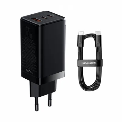 Immagine prodotto di Baseus GaN3 Pro caricatore universale veloce GaN 2 x USB tipo C / USB 65W PD3.0, QC4.0+, AFC nero + cavo USB tipo C - USB tipo C 1m