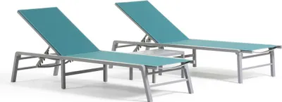 Immagine prodotto di Set di 2 lettini regolabili in alluminio con tavolino - textilene traspirante, design elegante e pieghevole per giardino, terrazza e piscina - DUNA - Petrol
