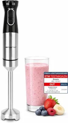 Produktbild von Stabmixer 1000W mit Edelstahl-Messereinheit, stufenloser Geschwindigkeit, Turbo-Taste, Spritzschutz und ergonomischem Design