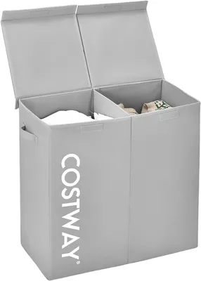 Produktbild von COSTWAY 115L kosz na pranie z pokrywą, pojemnik na pranie z 2 przegrodami, pojemnik na pranie z włókniny z uchwytami, 62 x 31 x 60 cm (szary)