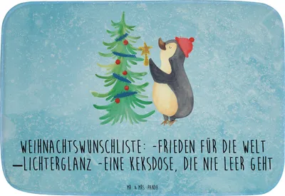 Produktbild von Mr. & Mrs. Panda Badvorleger Pinguin Weihnachtsbaum - Eisblau - Geschenk, badezimmermatte, Winter, Badezimmerteppich, Weihnachten, Badteppich, Badematte, duschmatte