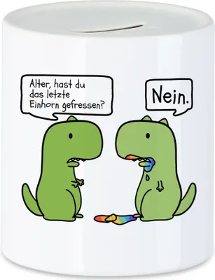 Produktbild von T-Rex frisst Einhorn Tasse  Lustiges Einhorn Dinosaurier Fun Dino Geschenk Ironie Sarkasmus Spardose