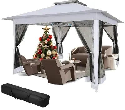 Image de Tente de jardin, design pliable, protection UV, gris clair