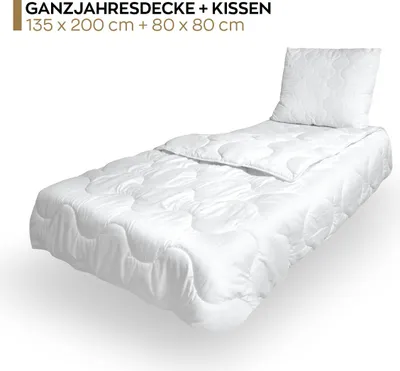 Produktbild von Ganzjahresdecke 135 x 200 cm mit Kopfkissen 80 x 80 cm | Schlafdecke Winter Sommer Steppdecke