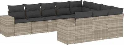Produktbild von vidaXL 10-tlg. Garten-Sofagarnitur mit Kissen Hellgrau Poly Rattan