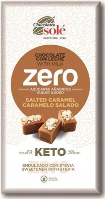 Obrázok produktu pre Mliečna čokoláda bez pridaného cukru, slaný karamel so stéviou, KETO 100 g