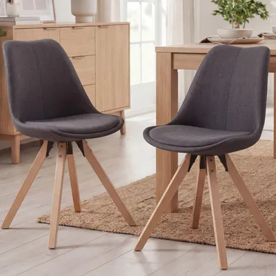 Produktbild von FineBuy Esszimmerstühle 2er Set Anthrazit Skandinavische Stühle mit Holzbeinen Retro Stuhlset Küchenstühle mit Stoff Lehnenstuhl Modern Küchenstuhl